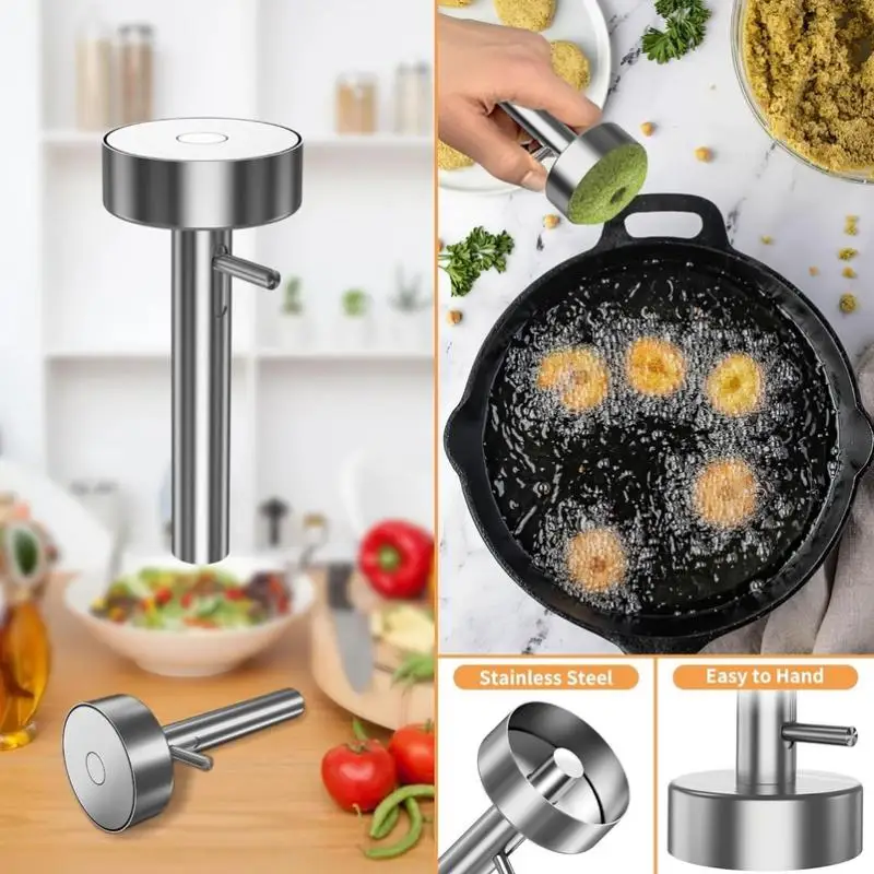 1 قطعة ملعقة الفلافل مع ثقب المهنية الفولاذ المقاوم للصدأ ملعقة الغذاء الصف غير عصا الفلافل صنع أداة صانع كرات اللحم للمنزل #4