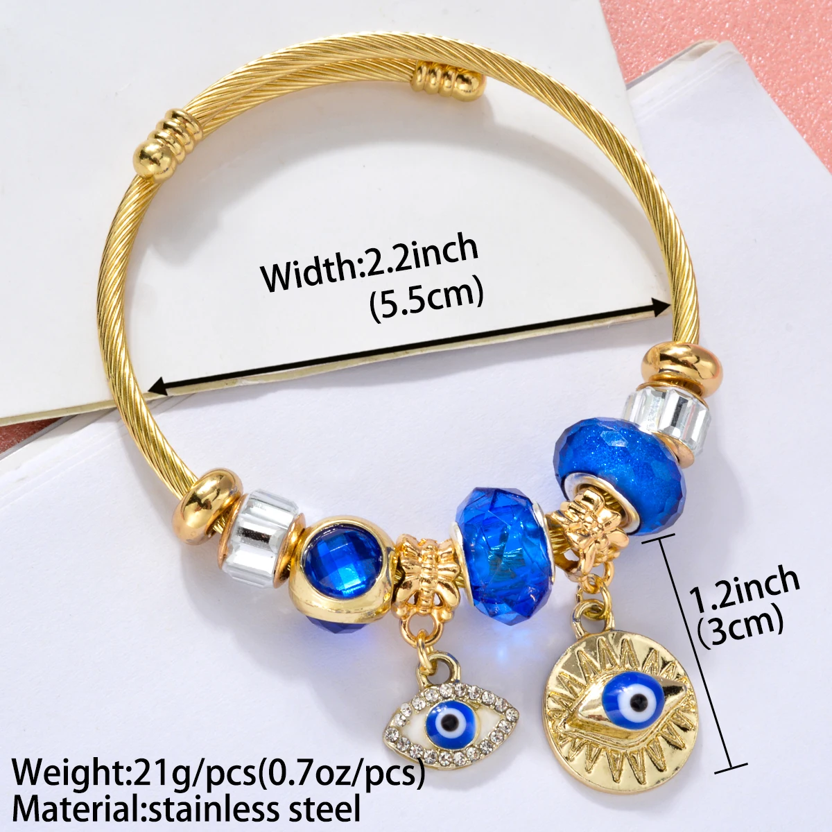 Diana Baby Gold Color Stainless Steel Bracelets Turkey Blue Evil Eye Bangle Pandora Bracelets For Women DIY Jewelry Production