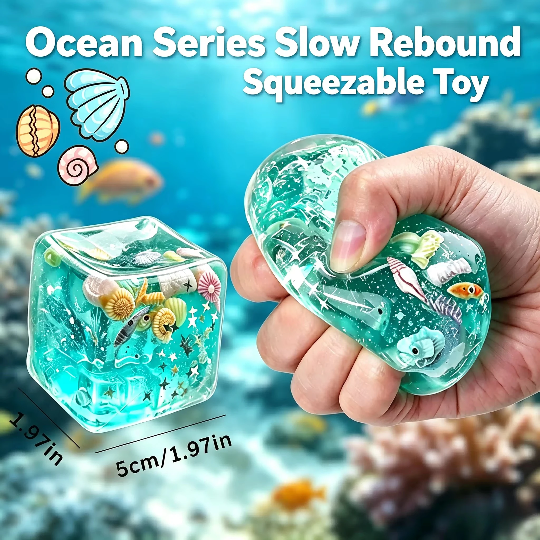 Ozean-Squishy-Spielzeug Ozean-Würfel Quetschspielzeug Niedliche Meerestier-Bälle Superweiche Langsam Aufsteigende Anti-Stress-Bälle für Erwachsene Geburtstagsgeschenke