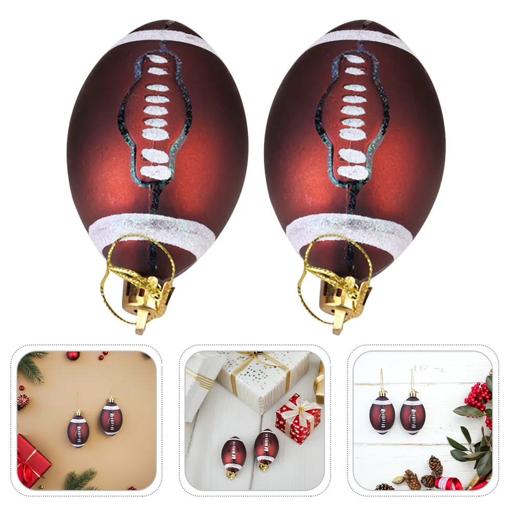 

12Pcs Christmas Ball Ornaments Rugby Themed Plastic Football Tree Decorations Xmas Hanging Balls Holiday Party