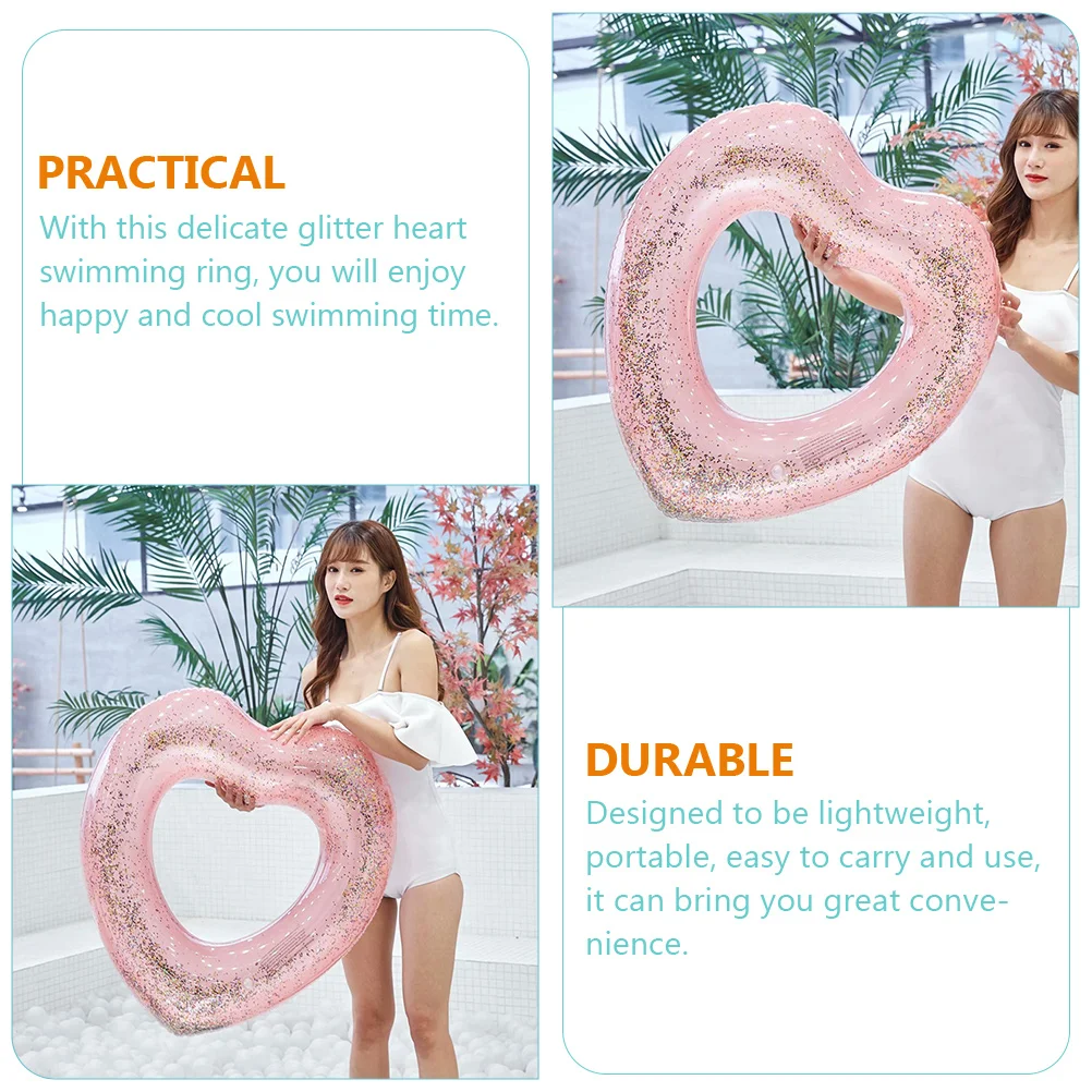 

1pcs Glitter Heart Swimming Ring Inflatable Pool Float For Beach Lake Fun Lightweight Portable Waterproof Summer