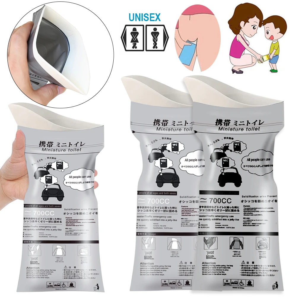 Tas urin darurat uniseks, perjalanan Mini Mobile Toilet anti bocor luar ruangan Toilet darurat untuk pria wanita anak-anak pasien 700ML