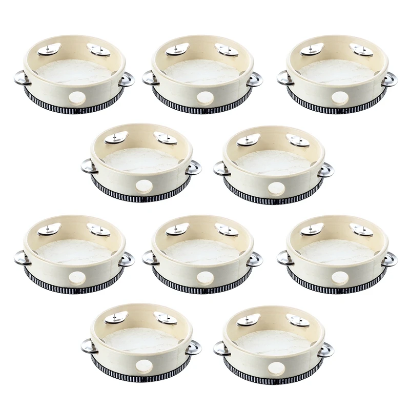 

10 Pcs 6 Inch Musical Tambourine Tamborine Drum Round Percussion Gift For KTV Party