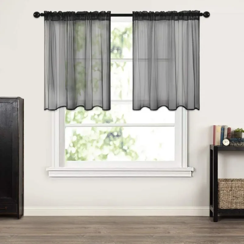 2Pcs Solid Color High Transparent Terylene Gauze Short Curtains, Sheer Curtain for Kitchen Bathroom Living Room Home Decor