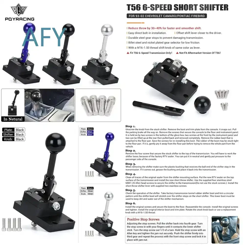 T56 6-Speed Short Throw Shifter with Base Shift Knob Billet for 93-02 Camaro Firebird F-Body LS1 PQY-PDZ03 car transmission