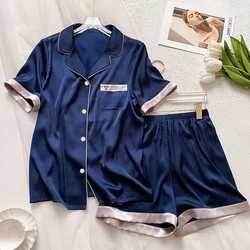 Embroidery Grapic Women's Pajama Set Faux Silk Satin Pajamas Sets Two Piece Shorts Set Women Comfortable Home Pajamas Clothing