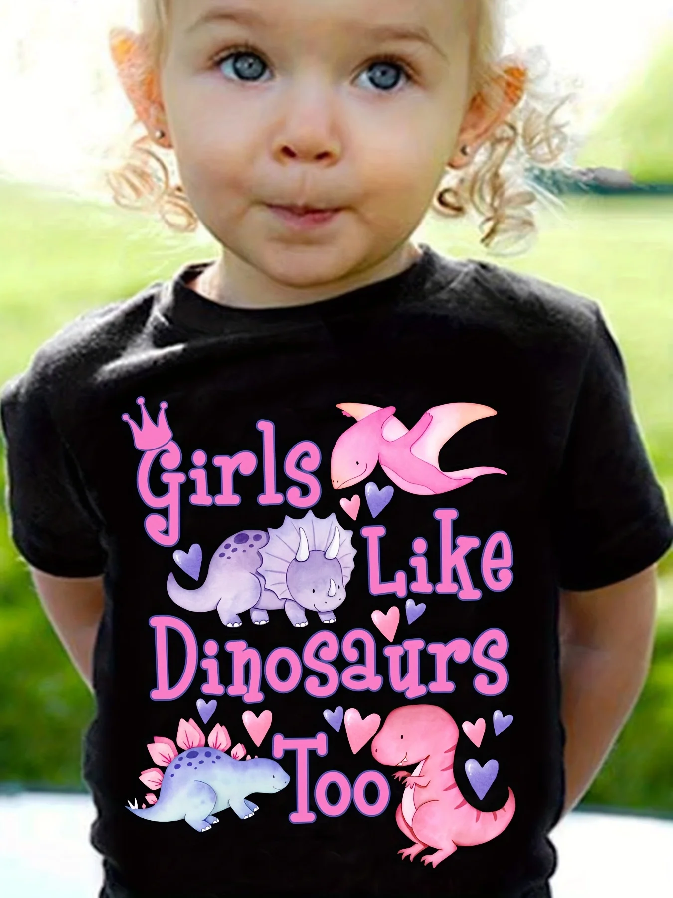 Summer Fashion Children's Short Sleeved T-shirt Girls Like Dinosaurs Too Dinosaur Print Casual Versatile Parent-child Top
