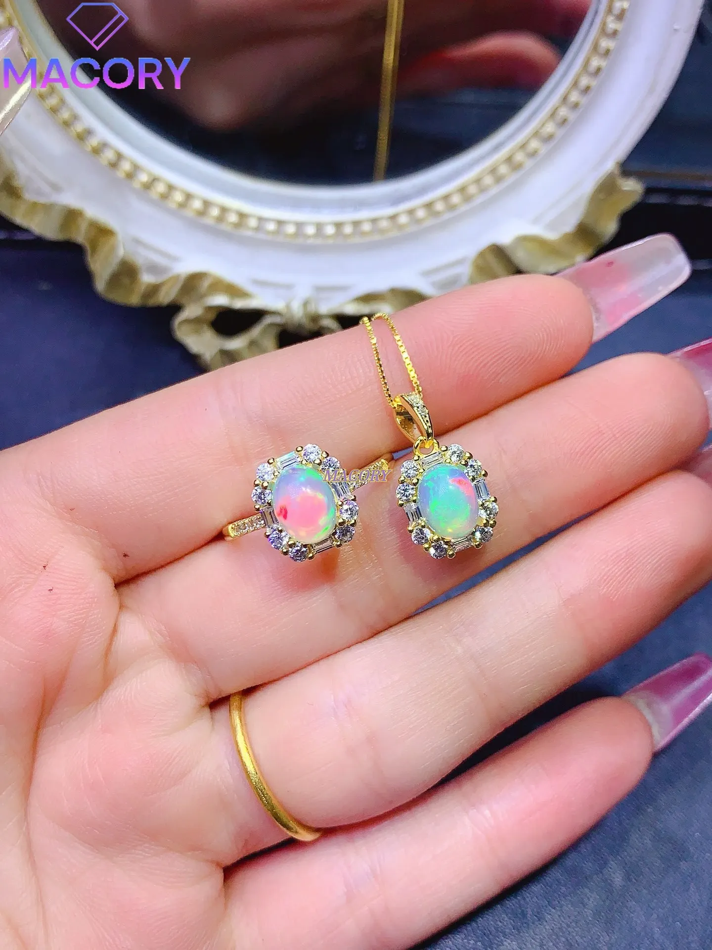 

925 Sterling Silver Ladies Natural Opal Jewelry Set Free Shipping Christmas Elegant Ladies Set Original Fine Jewelry Certified