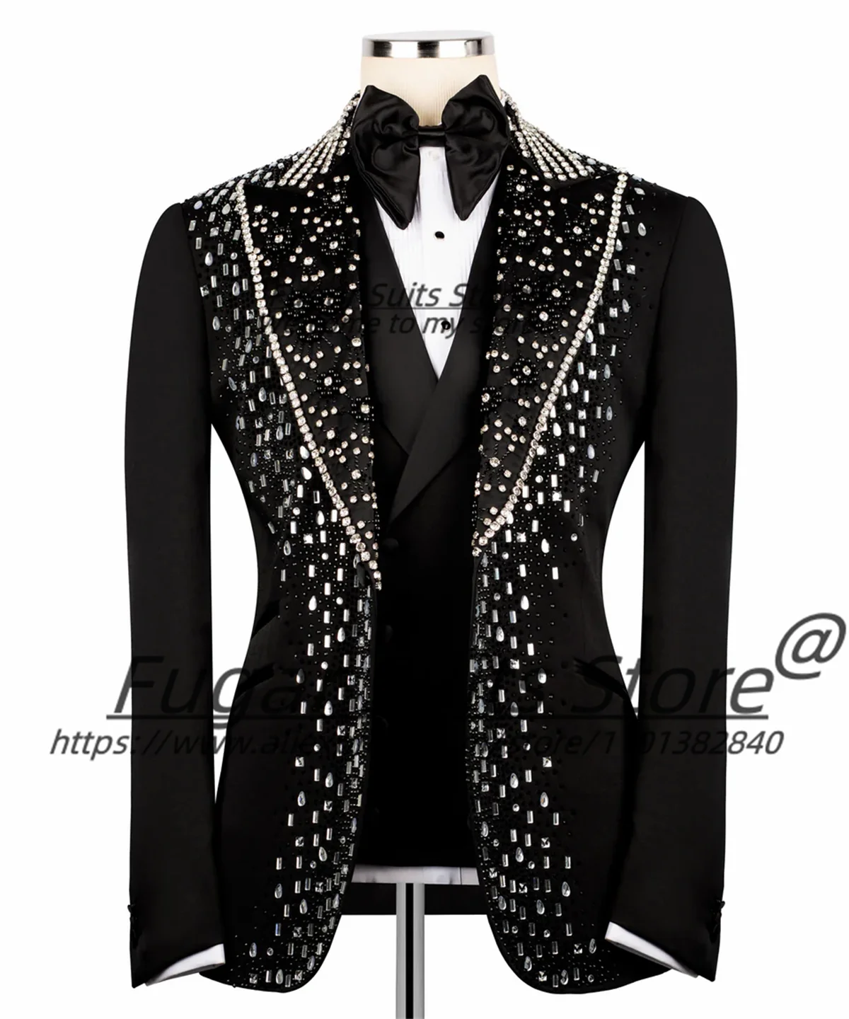 

Gorgeous diamonds Men Suits Customized Slim Fit Peak Lapel Groom Wedding Tuxedos 3 Pieces Sets Male Prom Blazers Costume Homme