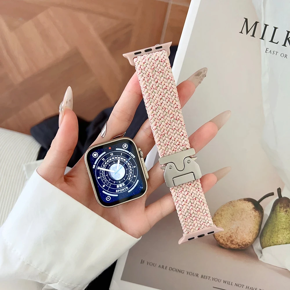 Soft Nylon Strap For Apple Watch 10 42mm 46 Ultra 2/1 49mm Braided Loop Band For iWatch 9 8 7 6 5 4 se 41mm 45 44 40mm 38 Correa