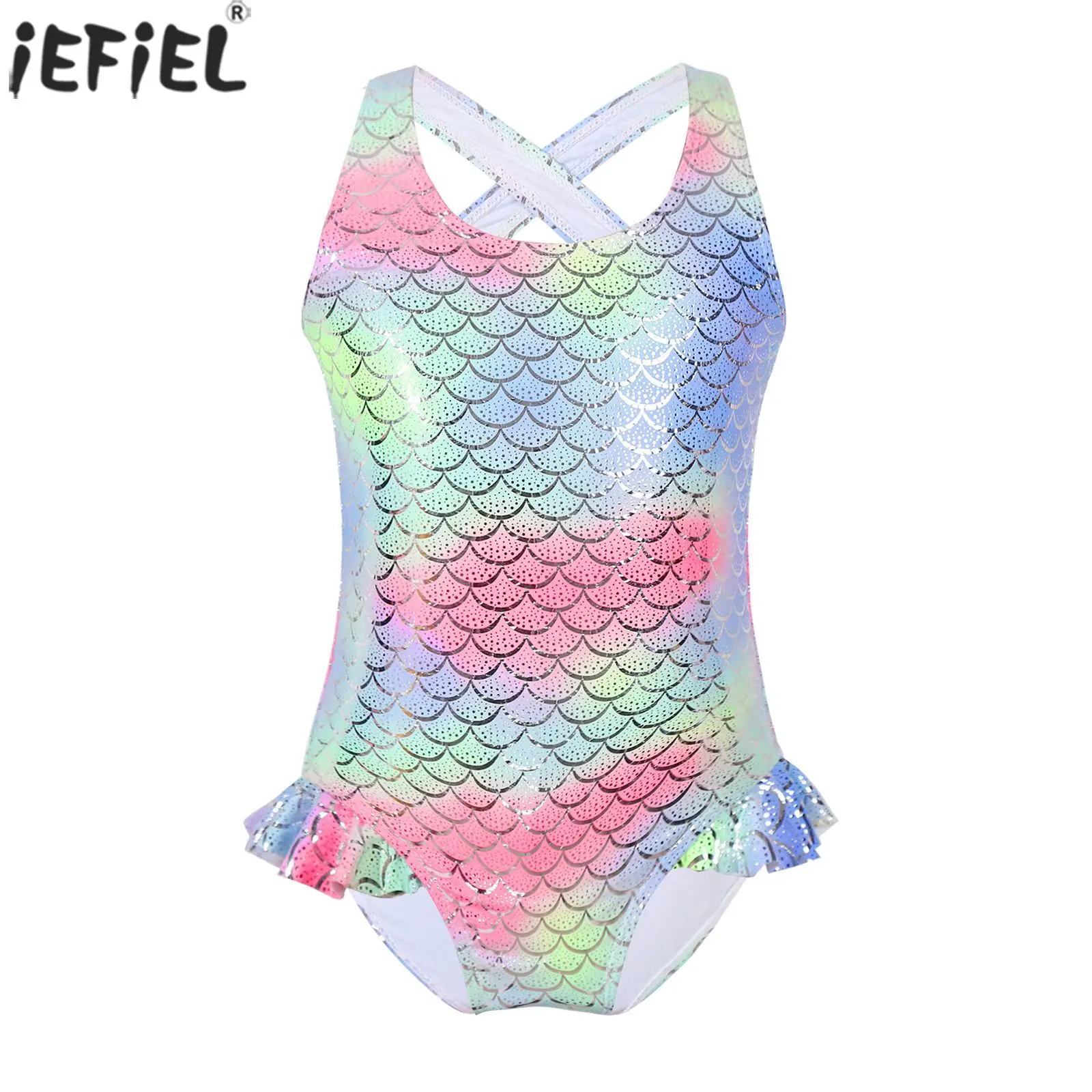 

Kids Girls One-piece Swimsuit Sleeveless Sparkly Mermaid Fish Scales Printed Swimwear Children Rash Guard Bathing Suit Beachwear