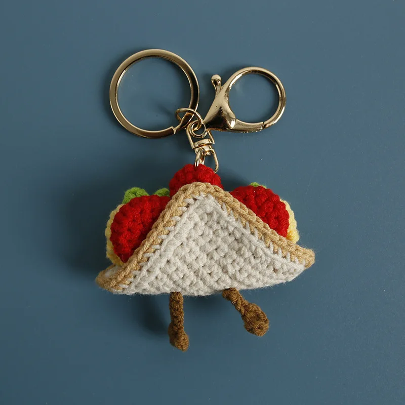 Funny Sandwich Doll Crochet Keychain Cute Bread Knitting Car Keys Keychain Cartoon Food Doll Knitted Keychain For Bag Pendant