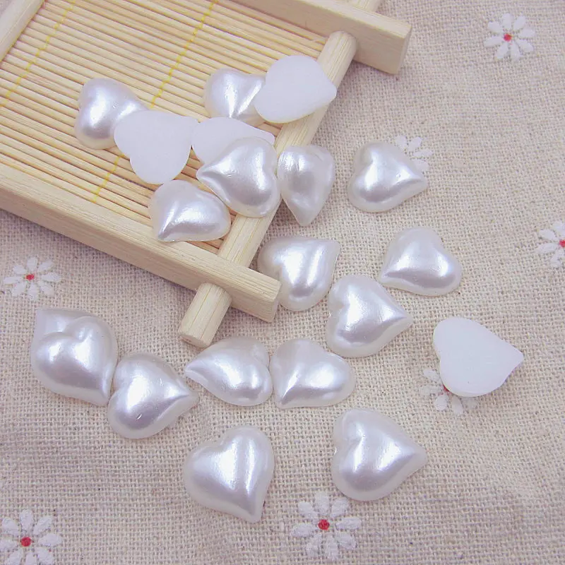 6-15MM White/Ivory Heart Shape Flat Back Pearls Half Round Beads For Art Scrapbooking Decoration DIY Jewelry Making