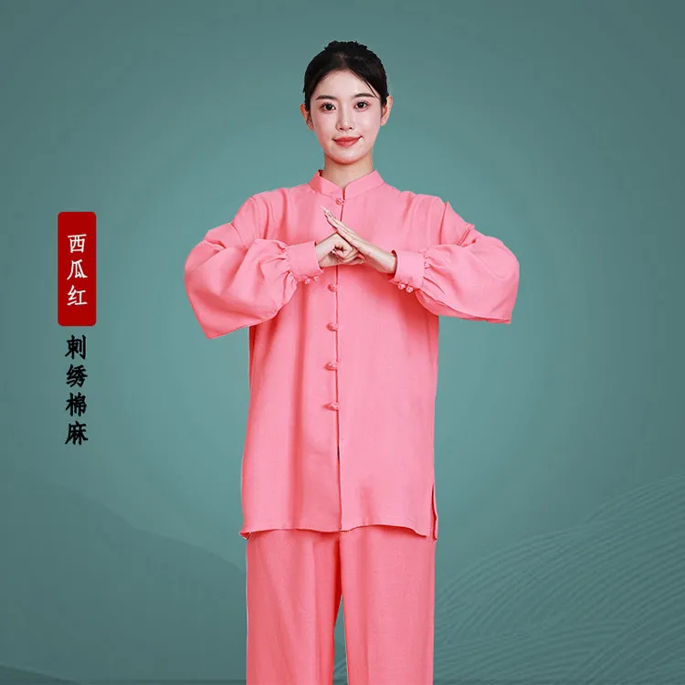 New Arrival Women Tai Chi Suit Linen Cotton Fabric Martial Arts Training & Performance Wear Youthful Design for Baduanjin