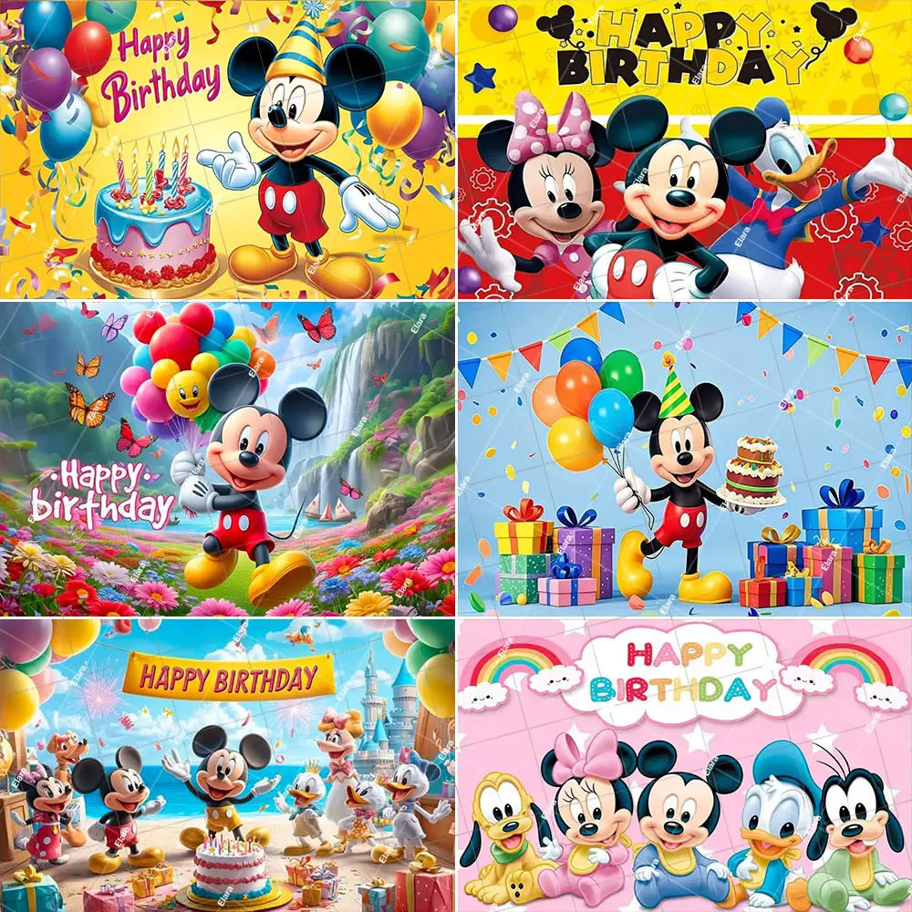

Disney Cartoon Mickey Minnie Mickey Mouse Backdrop Children's Birthday Party Decor Baby Shower Photography Background Banner