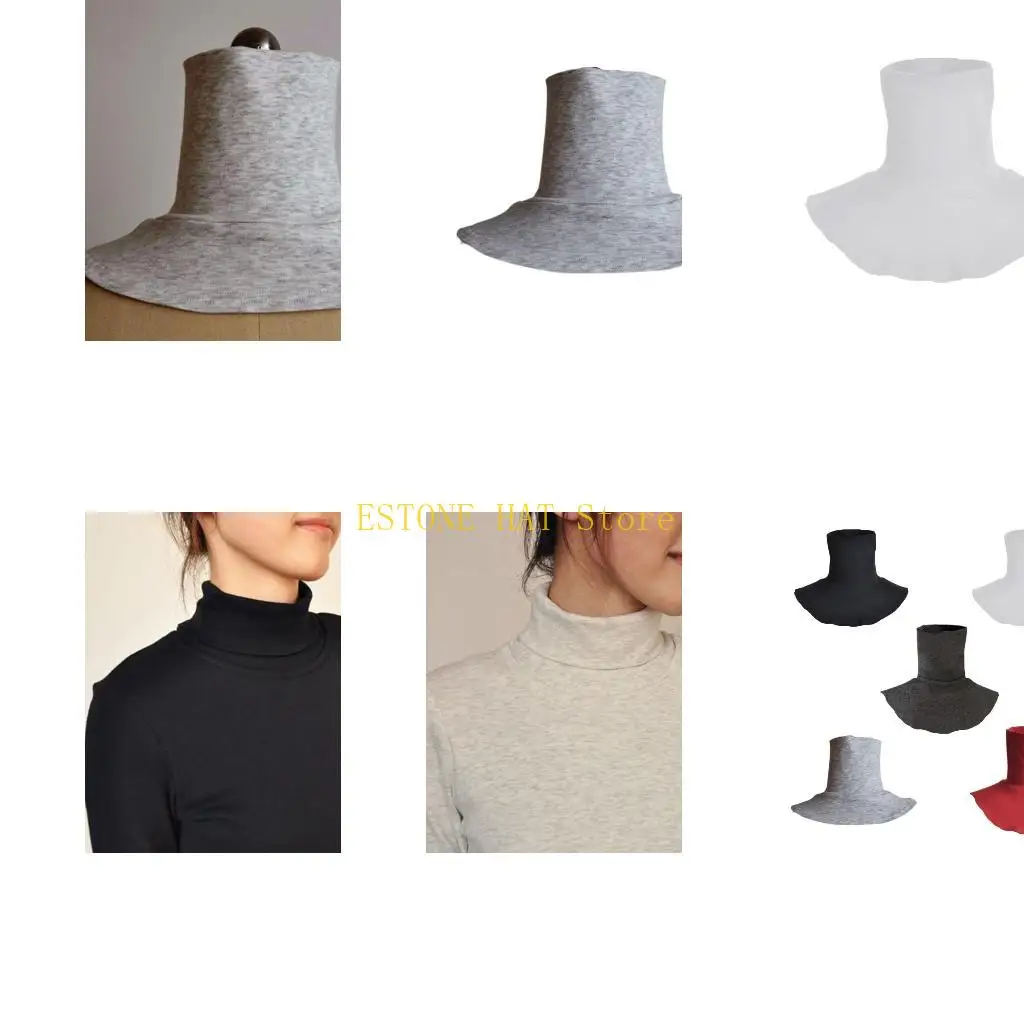 49MF Women Men Simple Color Dickey False Fake Collar Turtleneck Detachable Cotton Half Top High Neck Cover Loop Scarf