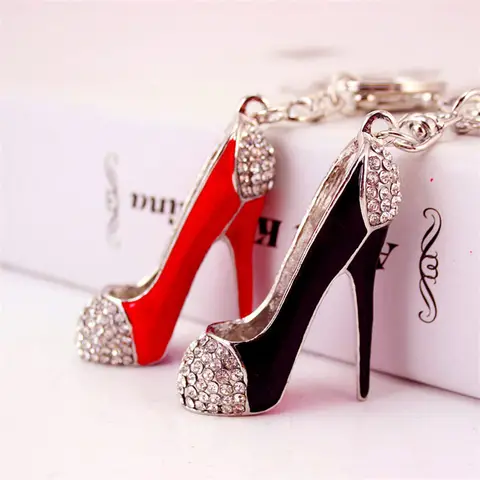 Sexy Red High Heel Keychain Rhinestone Crystal Purse Car Keychain Shoes Handbag Charming Bag Chain Fashion Birthday Gift Keyring