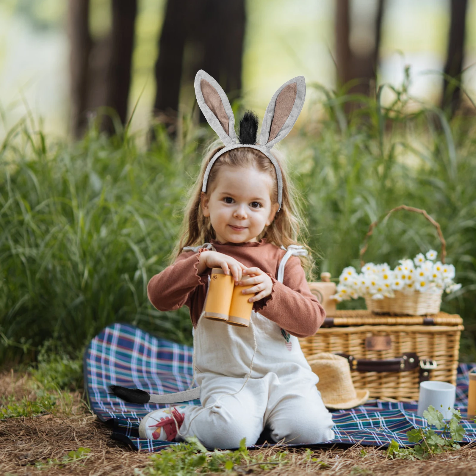 

Grey Donkey Set Animal Headdress Accessories Headband Ear Tail Yarn Costume Party Fancy Cosplay Ears