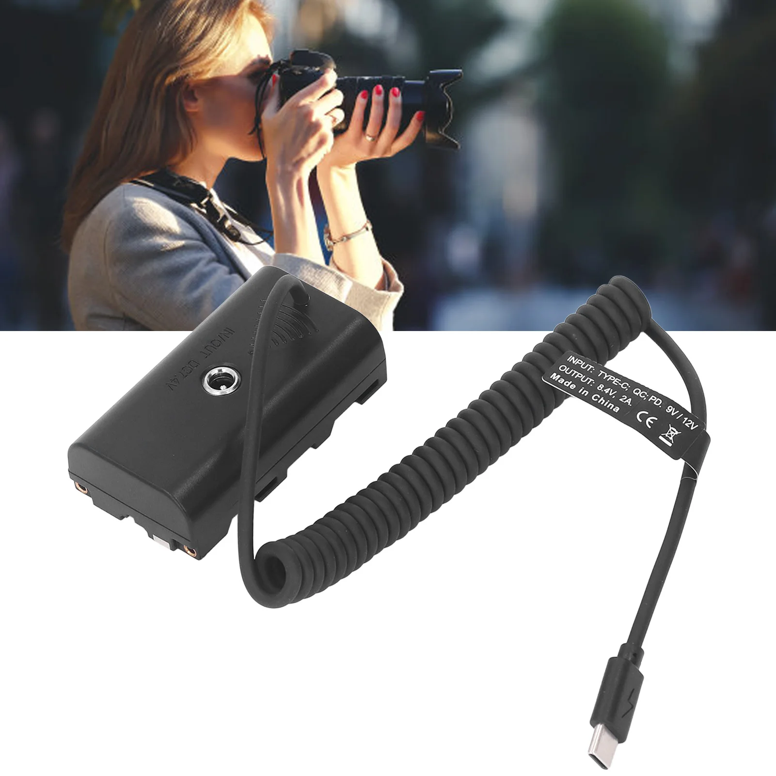 بطارية زائفة من نوع C إلى NP F970 ، F750 ، F570 ، F550 ، شحن سريع ، حماية الدائرة ، كابل نابض ، محول طاقة مستمر للكاميرا