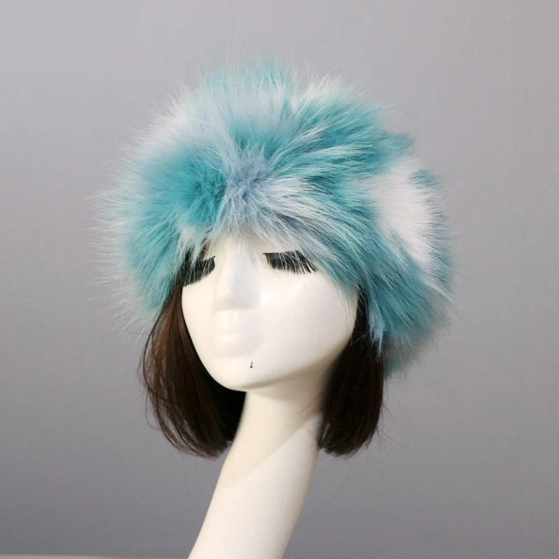 Colourful Pink Women Winter Warm Faux Fox Fur Hats Visor Cap Fluffy Fur Fashion Russian Style Female Round Cap Headgear Fur Caps