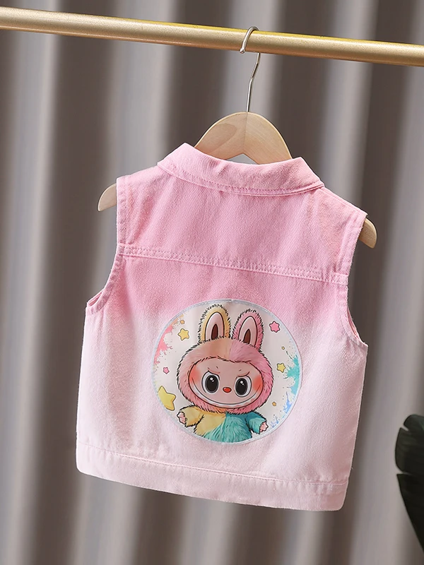 Meisjes lente herfst adient kleur denim vest kinderkraag enkele knoop pure kleur origineel ontwerp modieuze top