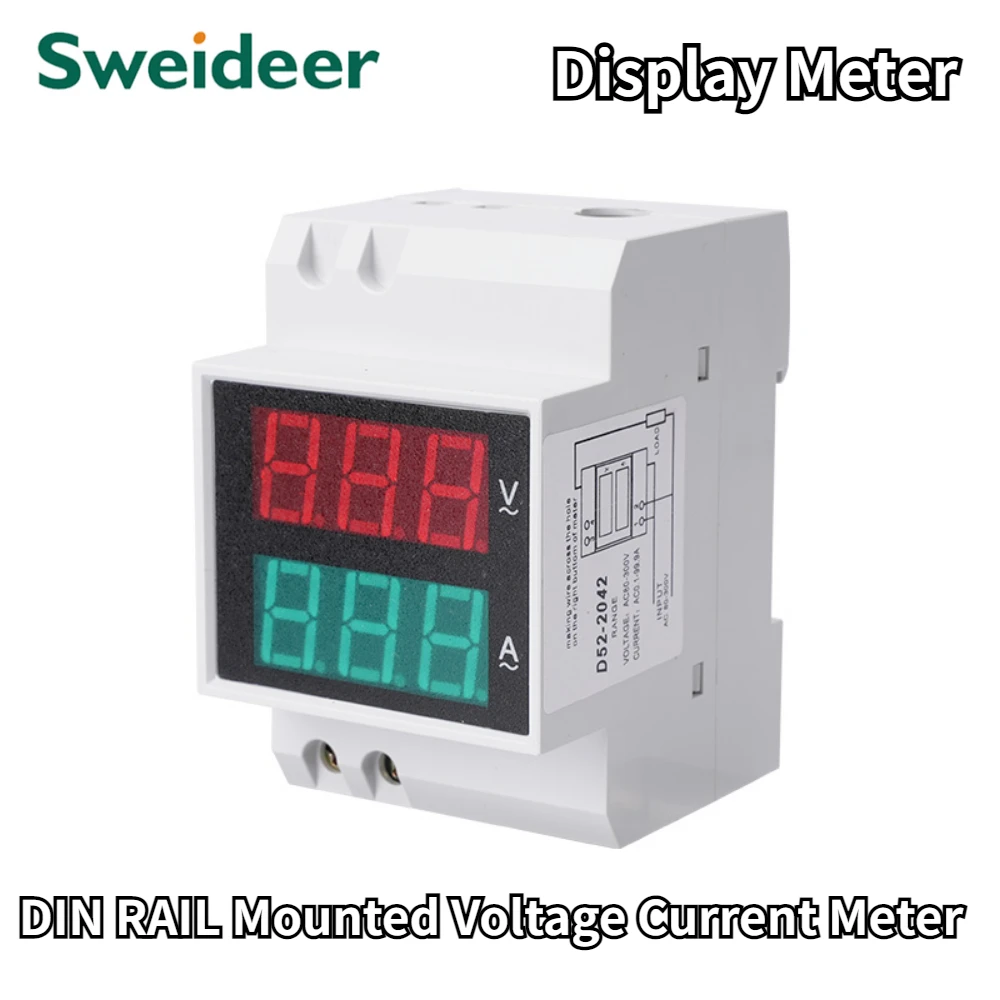 Din Rail SD52-2042 AC Voltage & Current Display Meter Panel Meter Multimentro Digital Mini Digital Display Modular Voltage Meter