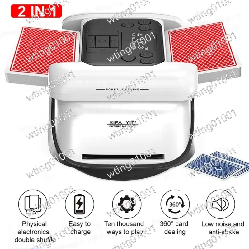 360 Rotating Automatic Card Shuffler and Dealer 2 Decks 2 in 1 Playing Cards Shuffling Dealing Tool for Home Party Poker