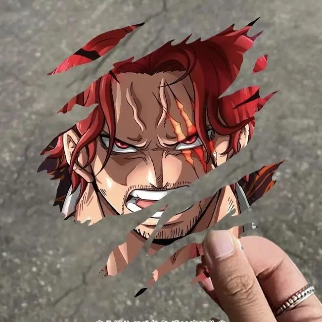 Anime One Piece Red Haired Shanks Battle Damage Face Tear Car Stickers Personalized Creative Decorative Stickers