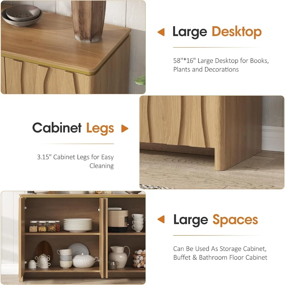 Armadietto a buffet scanalato con contenitore, ante con motivo ondulato 3D e bordi curvi, credenza moderna per sala da pranzo, cucina, ingresso