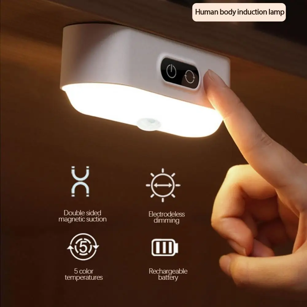 PIR Motion Sensor LED Night Lights USB Rechargeable/Plug In Under Cabinet Lights Magnet Stepless Dimmable Reading Lamp