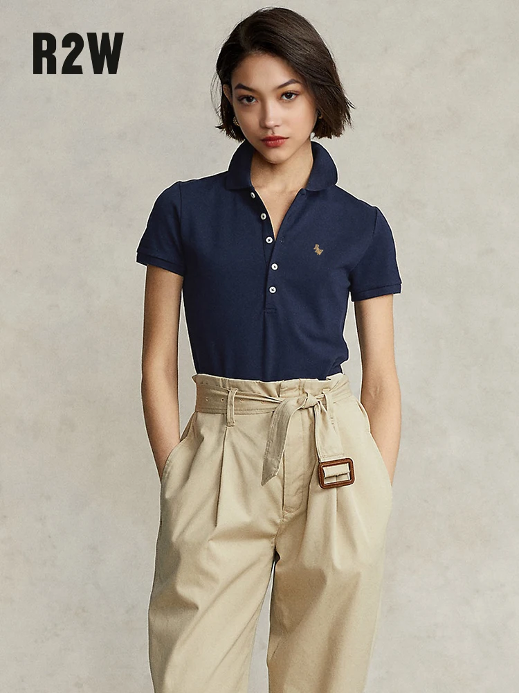 R2W Slim Fit Cotton  Shirt  Five Button Professional Shoulder T-Shirt Women's Collar Sporty Casual Top