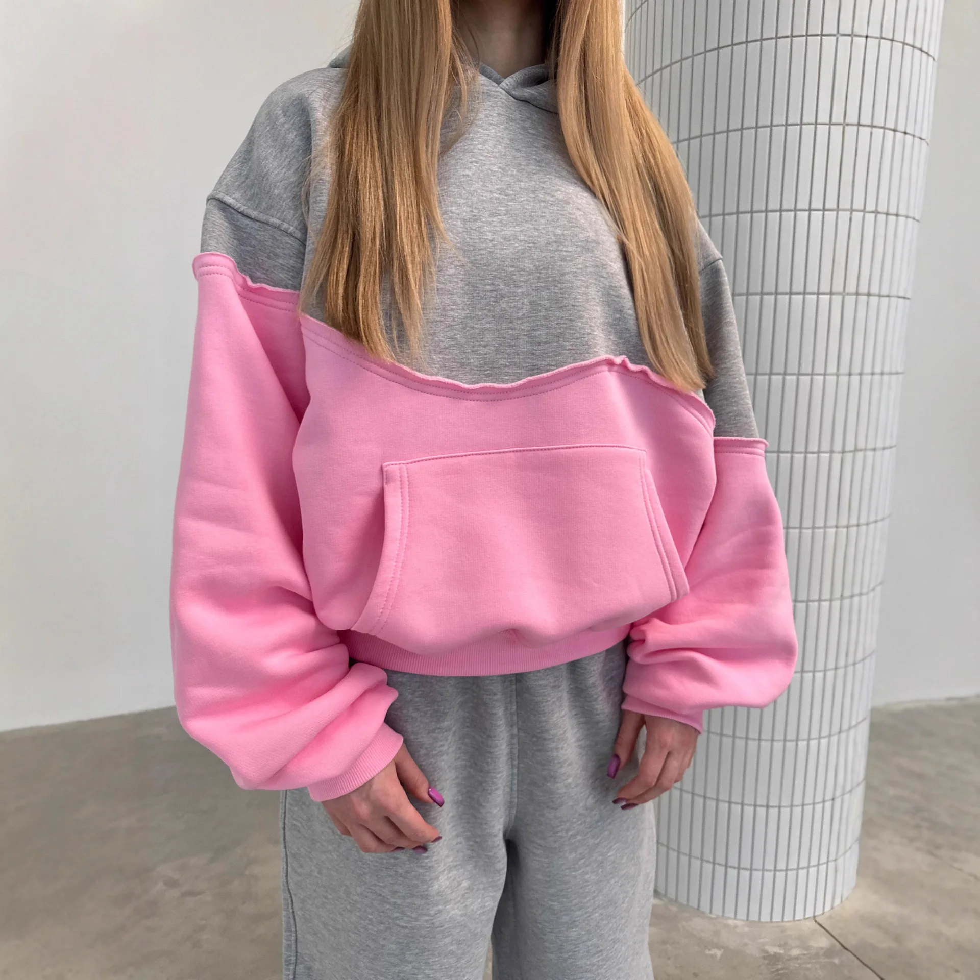 Casual Ladies' Matching Set Long Sleeve Hoodie Elastic Sports Pants Two-Piece Suit For Women Color Block Outfit Fasion