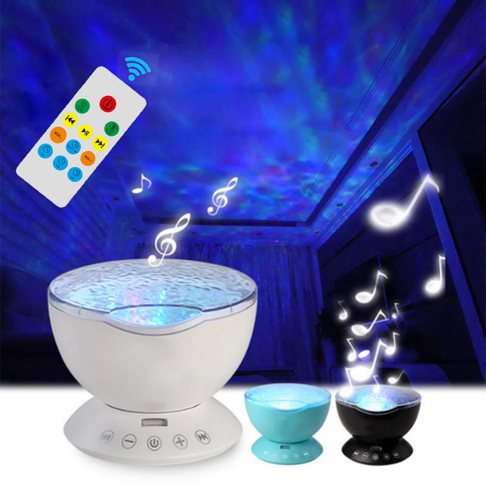 USB LED Star Ocean Wave Projector Night Light Galaxy Starry Sky Projector Night Lamp With Music Speaker Gift for Kids Children