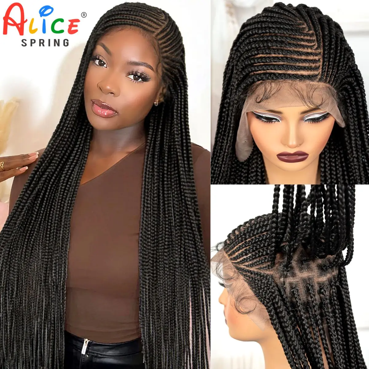 

34inch Full Lace Natural Cornrow Braided Wigs Synthetic Braided Lace Wigs with Baby Hair Braiding Hair Wigs for Black Women