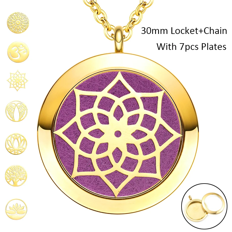 DIY Screw Diffuser Locket with 7pcs Plates and Chain Necklace Essential Oils Diffuser Locket Aromatherapy Pendant with Free Pads