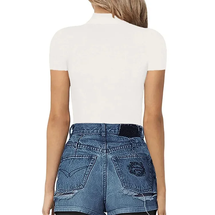 ربيع الخريف نمط TEMU نصف الياقة العالية كم قصير سليم صالح ارتداءها قطعة واحدة الملابس النسائية السراويل القصيرة