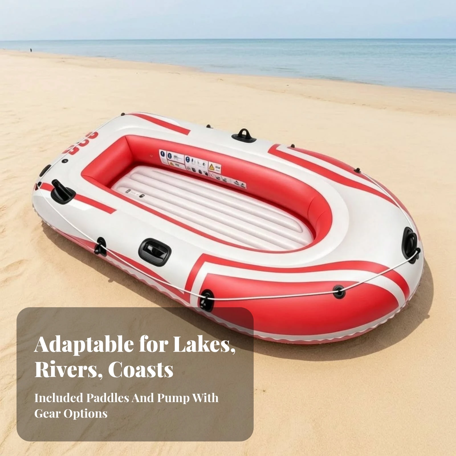 Inflatable Boat with Ribbed Floor Lightweight 3-Person Inflatable Boat Raft Extra-Safe Kayak Easy to Inflate for Families, Lakes