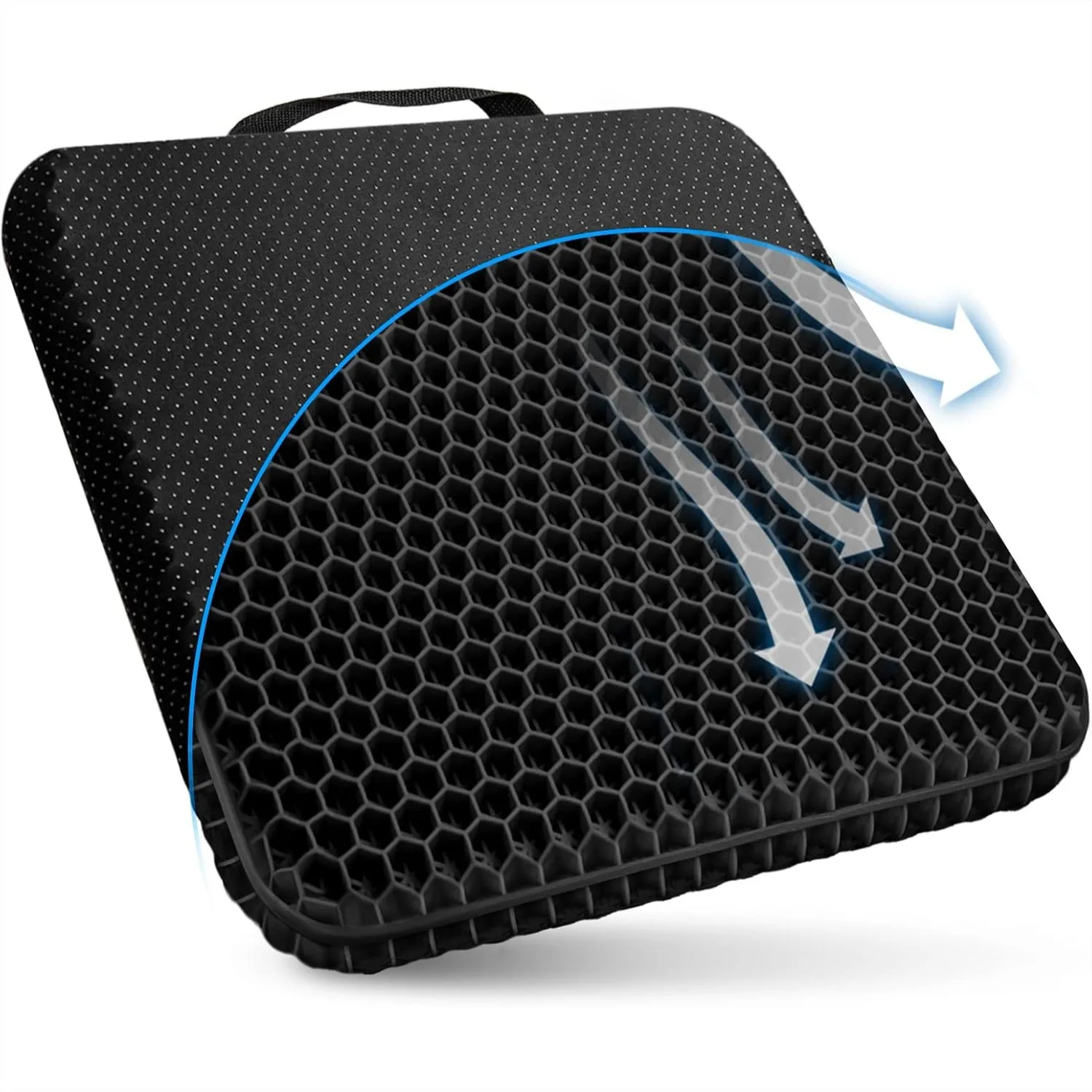 

Double Thick Gel Seat Cushion for Long Sitting, Breathable Honeycomb Chair Pad with Non-Slip Cover for Office Car Wheelchair