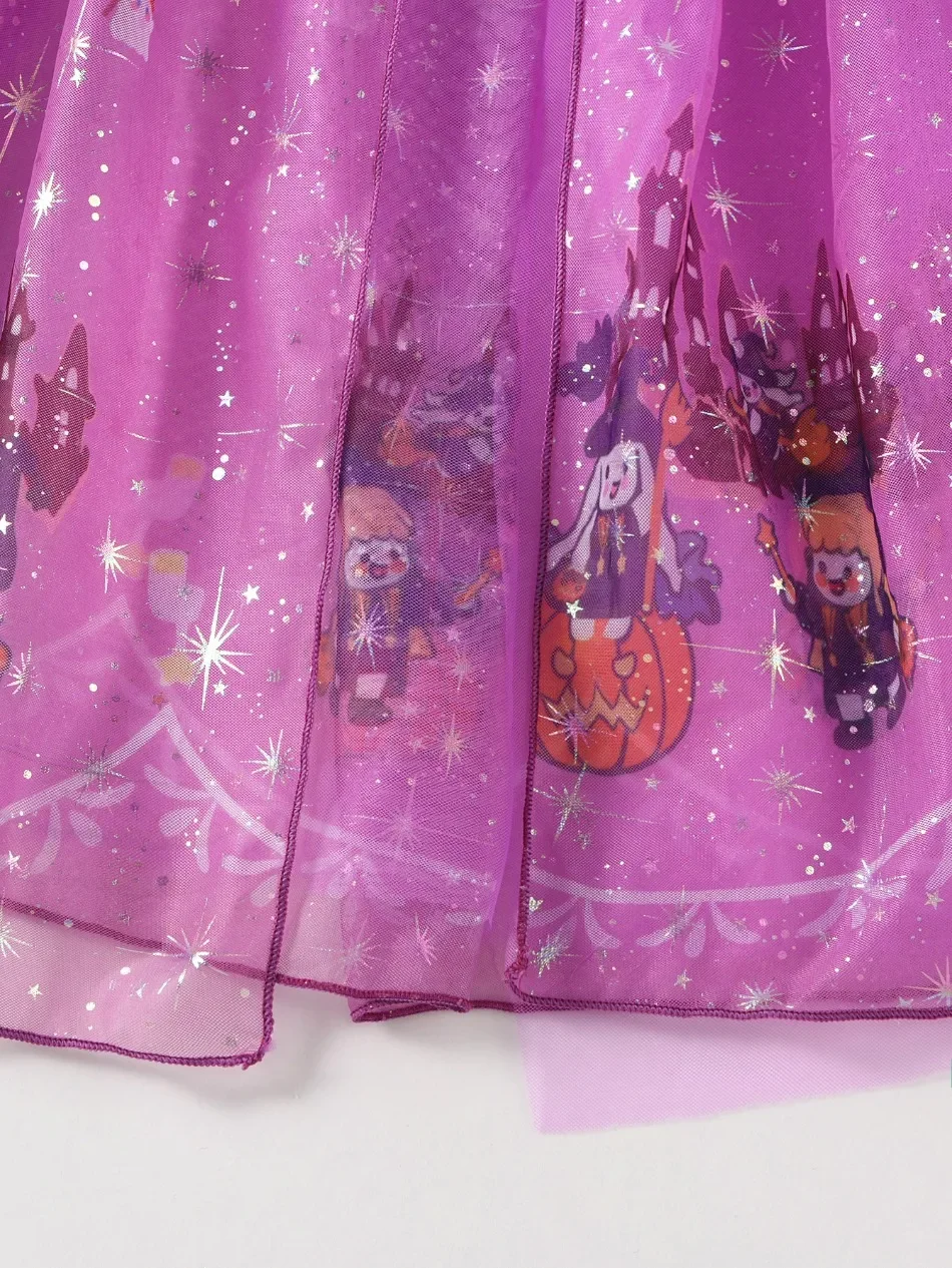 Kinder-Halloween-Hexen-Kostüm-Set mit Kapuze, Hexenhut, Zauberstab, Süßigkeitentasche, Kinderparty, Mädchen-Hexen-Umhang, XMZ65 – Detail 16