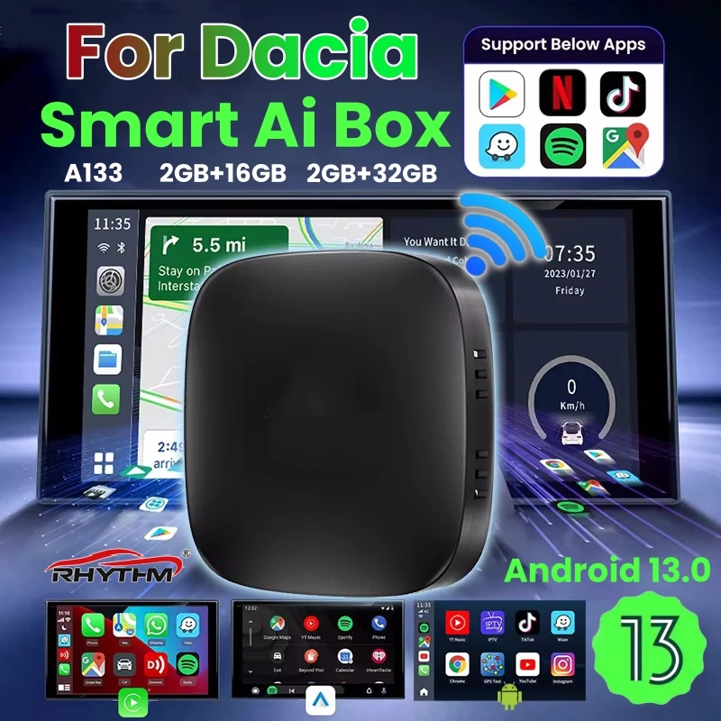 

CarPlay Ai Box Android 13 Wireless Android Auto For Netflix Youtube For Dacia Spring Logan Sandero Sandero Stepway Duster Jogger