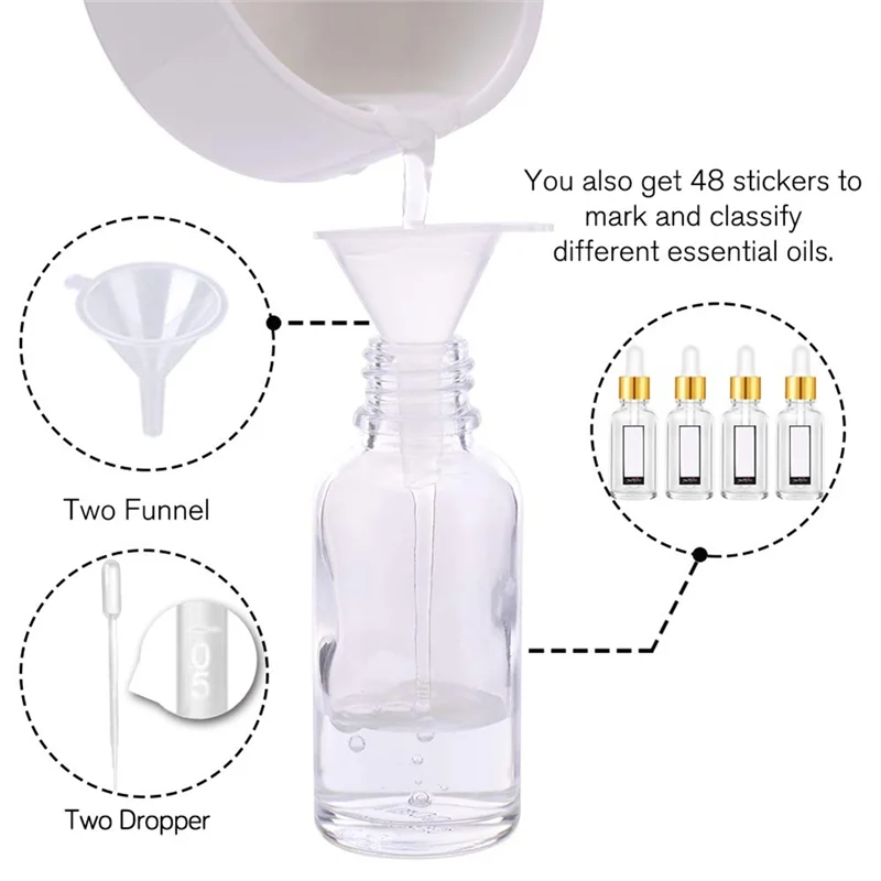 

Glass Dropper Bottle 24 Pack Clear Glass Bottles Empty With 2 Funnels & 2 Long Pipettes, 30Ml Eye Dropper Bottles-B27C