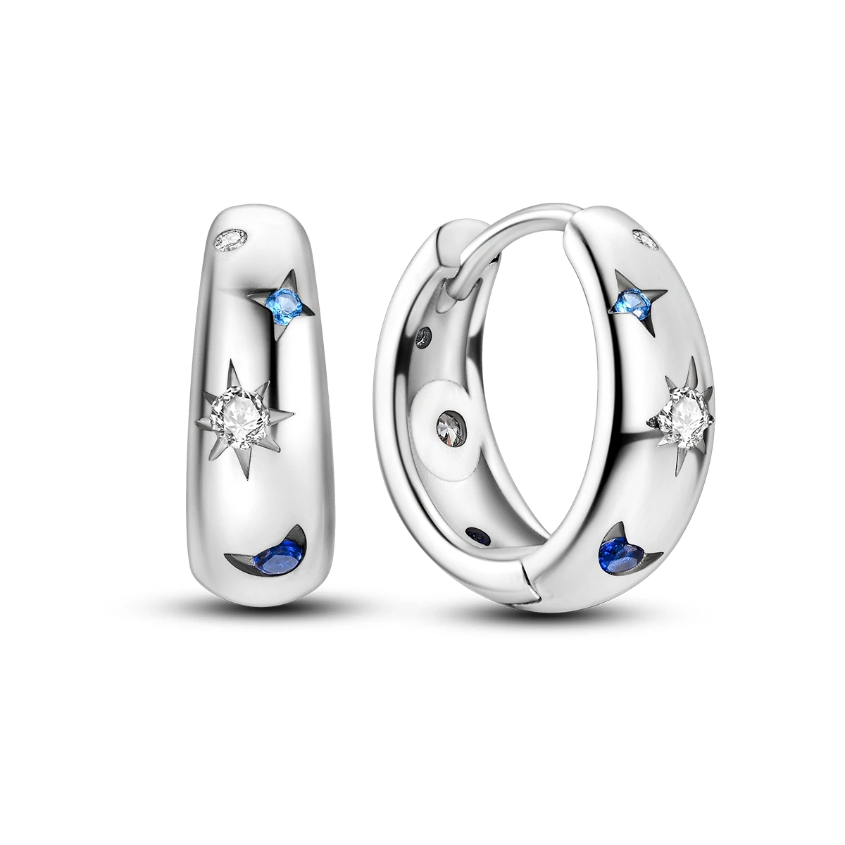 925 Sterling Silver Chunky Celestial Hoops Earrings for Women Sun Moon Star Blue White CZ Thick Earrings Jewelry Gift for Her