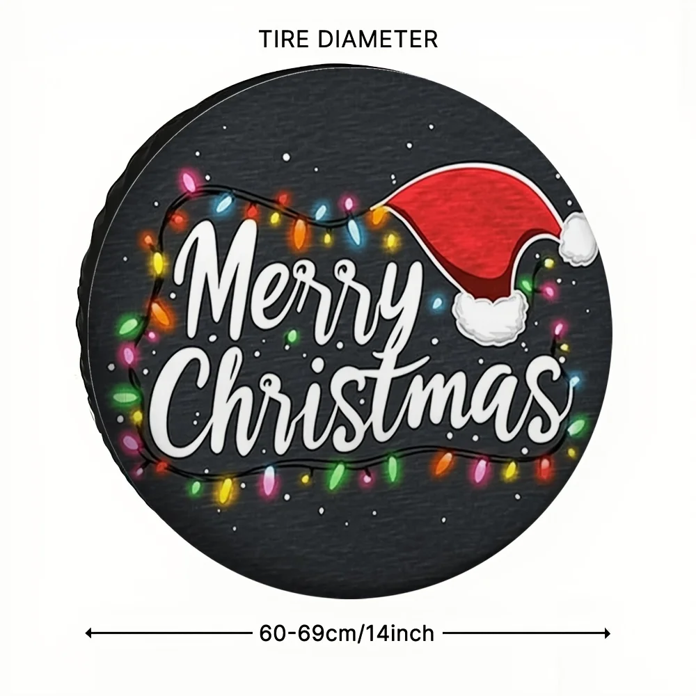 1pc Festive Santa Hat Christmas Lights Tire Cover  2D Flat Printing, 100% Polyester Fabric, No Electricity Needed, Ideal For Ou