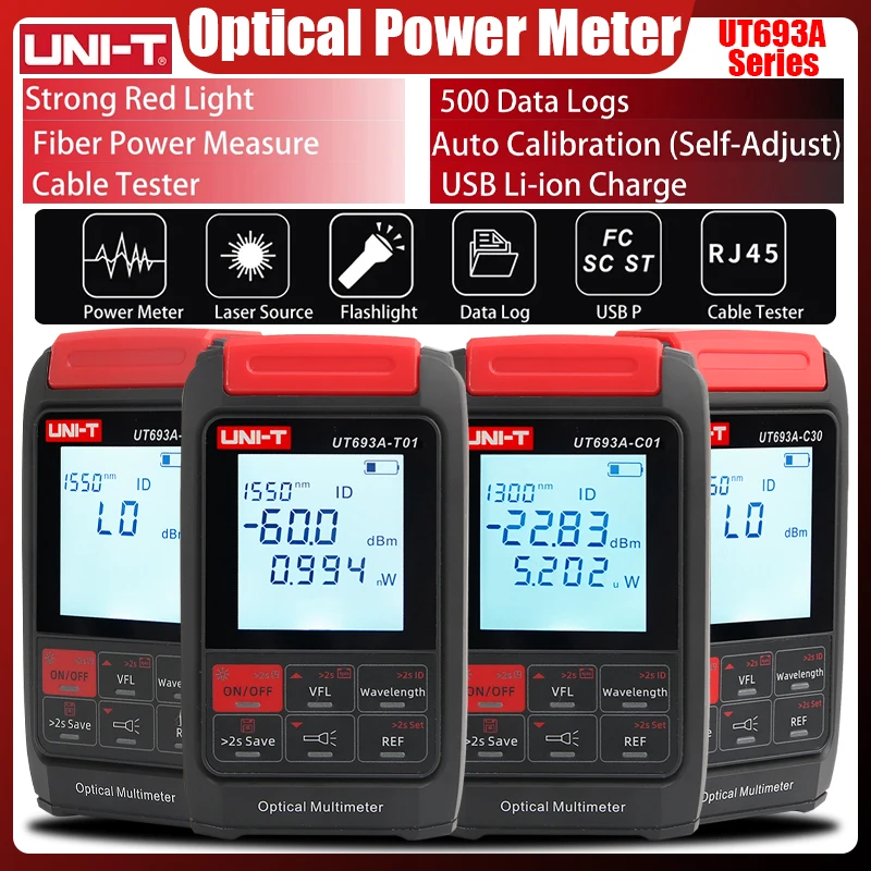 UNI-T UT693A 4-in-1 Fiber Optic Tester | 30mW Red Light Source VFL & Network Cable Detector Multi Functional Optical Power Meter