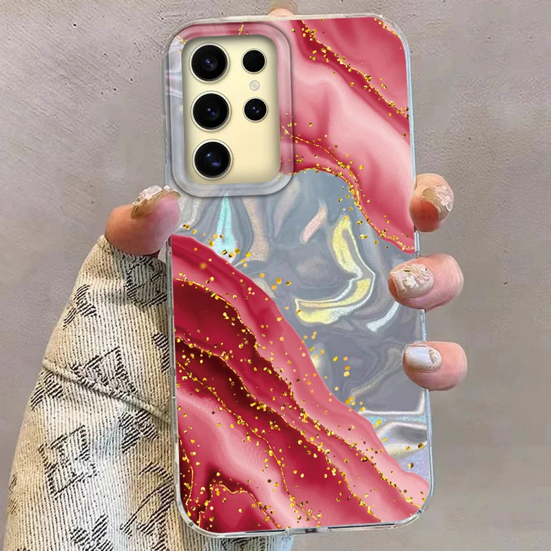 Für Samsung Galaxy S21 S22 S23 S24 S25 Plus FE Ultra Telefon Fall Mode Glitter Rosa Marmor Blumen Muster Abdeckung Frauen mädchen