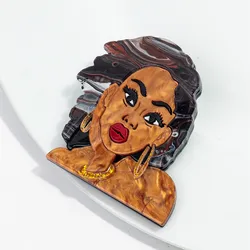 Fashion Acrylic Black Lady Brooches for Women Cartoon African Female Figure Brooch Badges Pins Jewelry Accessories