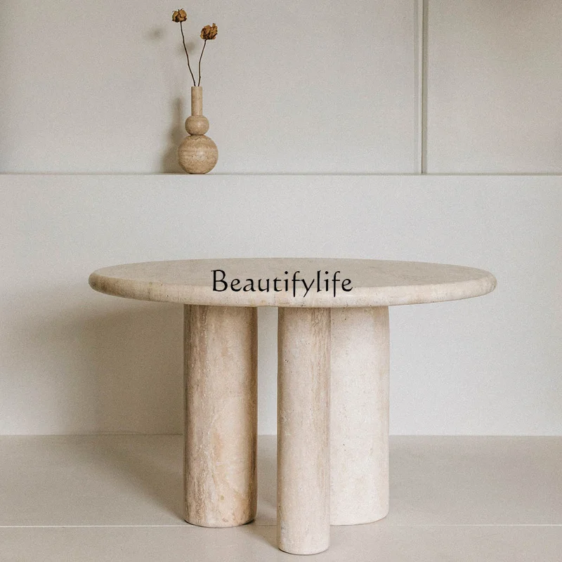 

Italian Natural Marble round Table Silent Mid-Ancient Style Minimalist Japanese Style Cave Stone Coffee Table Nordic