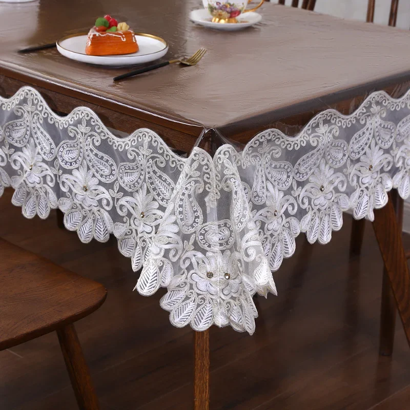 PVC Transparent Waterproof and Oil-proof Dining Table Mat Household Heat Insulation and Anti-scalding Leave-in Soft Tablecloth