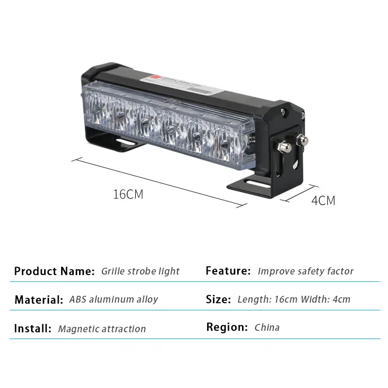 Car 6LED One Drag Two Four Strobe Warning Light Flash Lamp Long Bumper Light Red Blue Yellow White Auto Universal Front Grill view 5