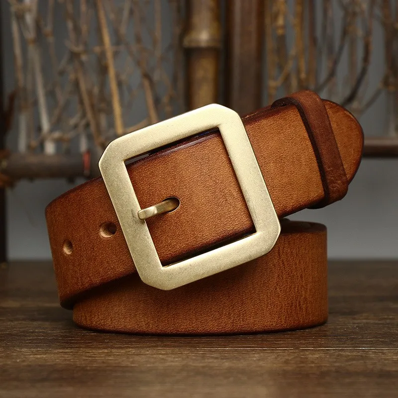 Thickened matte pure leather copper belt for men needle versatile real